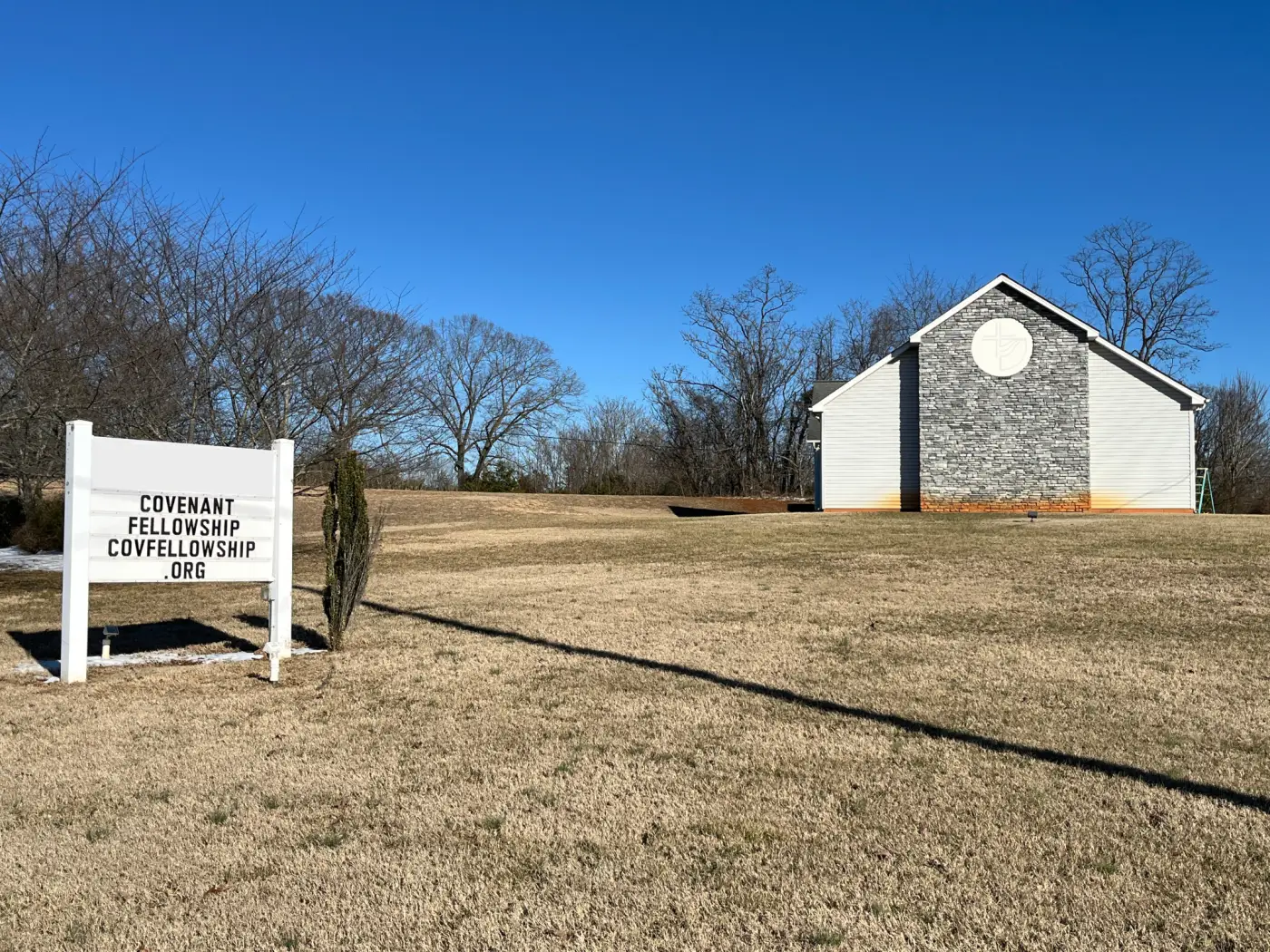 The Covenant Fellowship building and sign on Moneta Road
