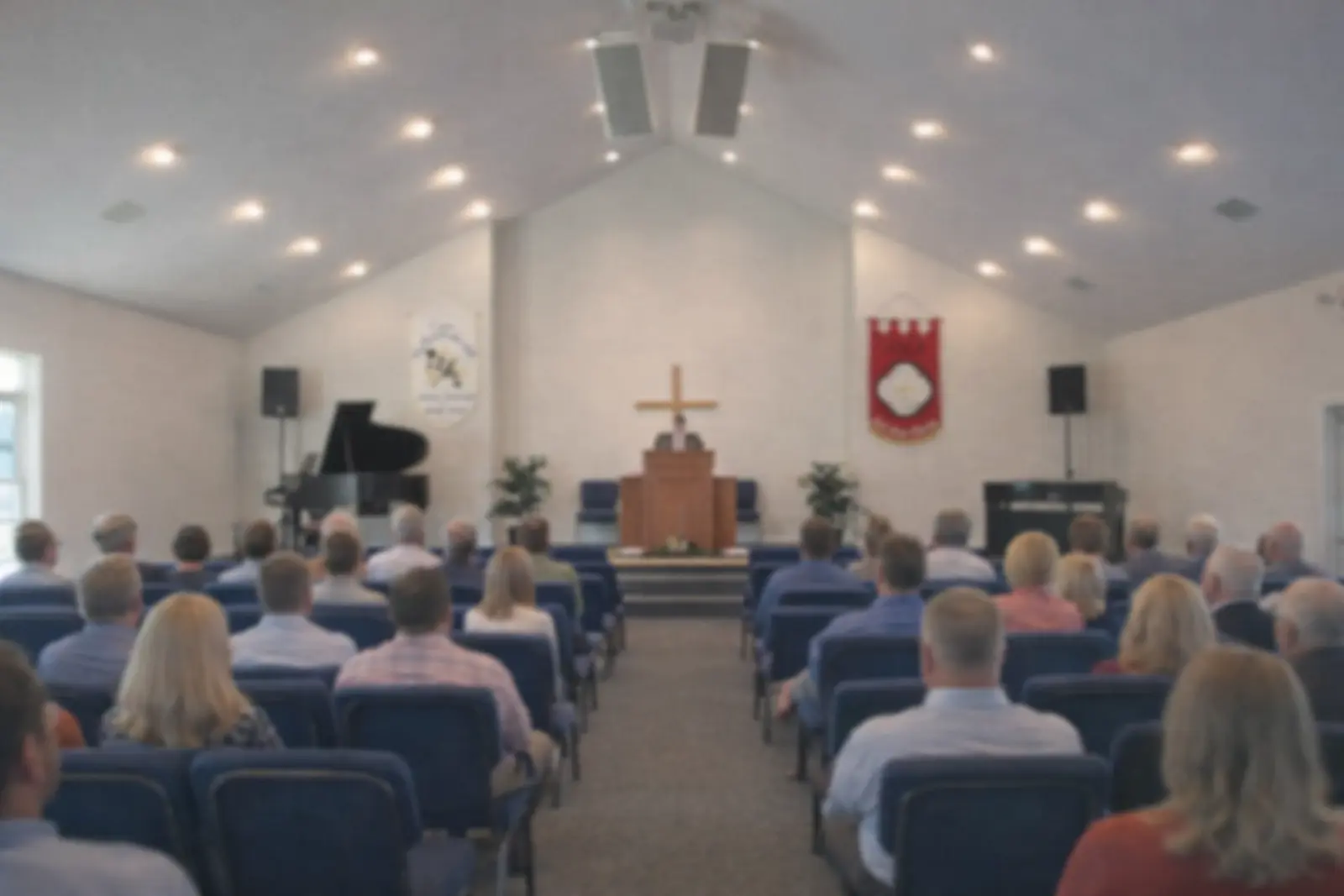 The congregation gathered for worship in the sanctuary